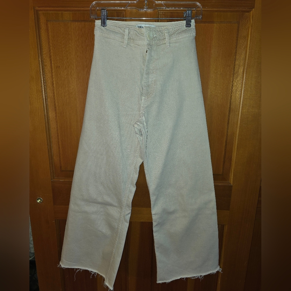 Zara Marine Wide-Leg Flare Jeans Cream Size 2 - Picture 3 of 11